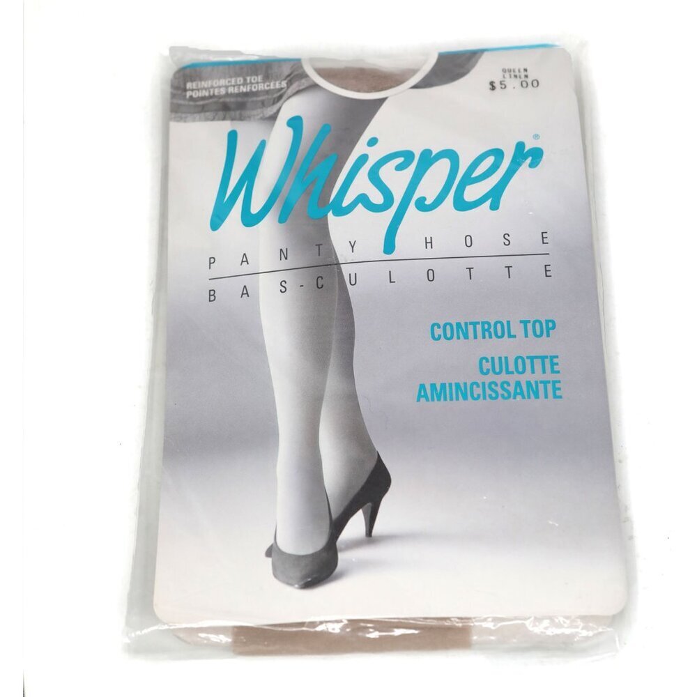 Vintage 90s WHISPER Control Top Pantyhose Nylons Linen Queen 1 Pair1991 Canada